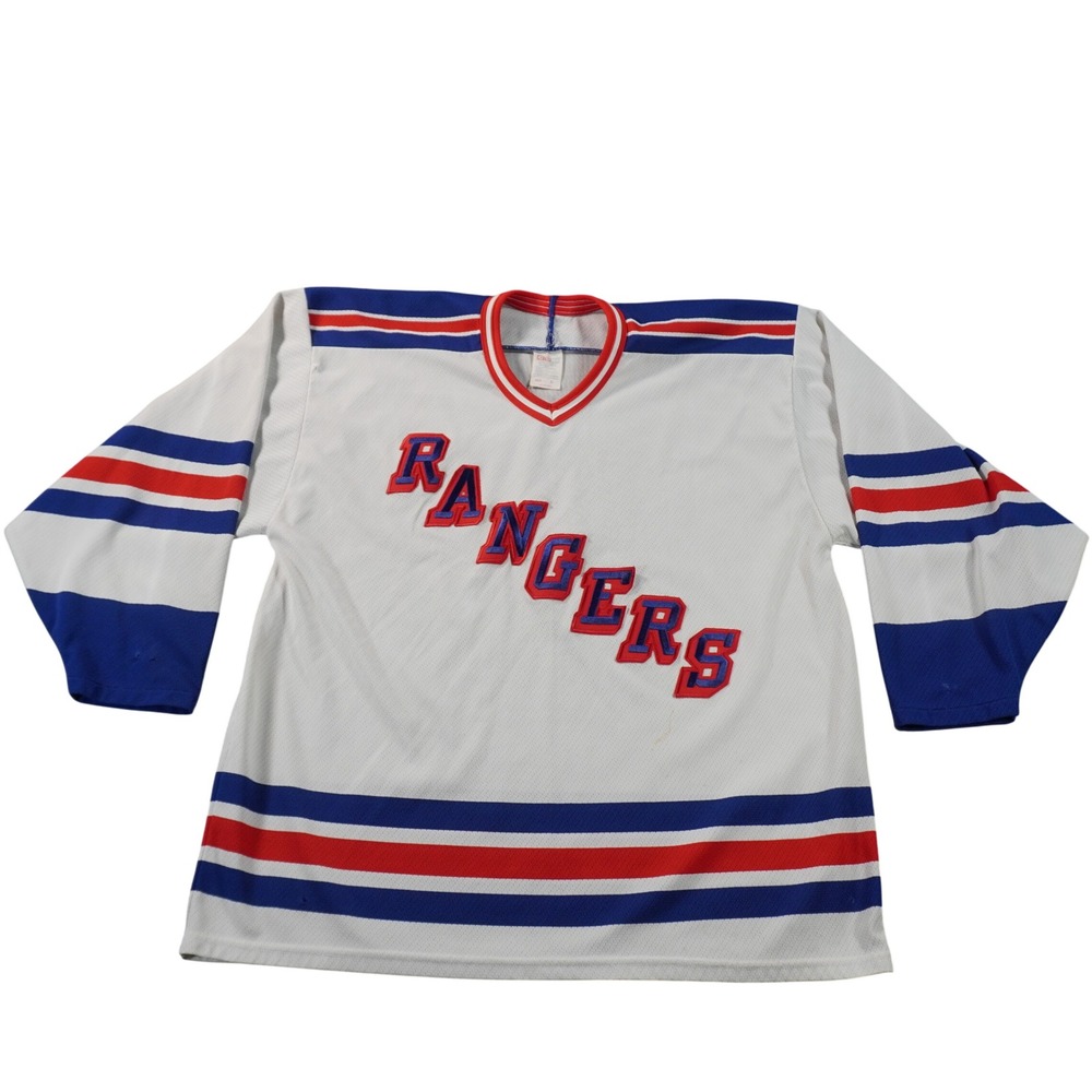 Vintage CCM NY Rangers Hockey Jersey Mens XL White 90s NHL Striped Mesh V-Neck